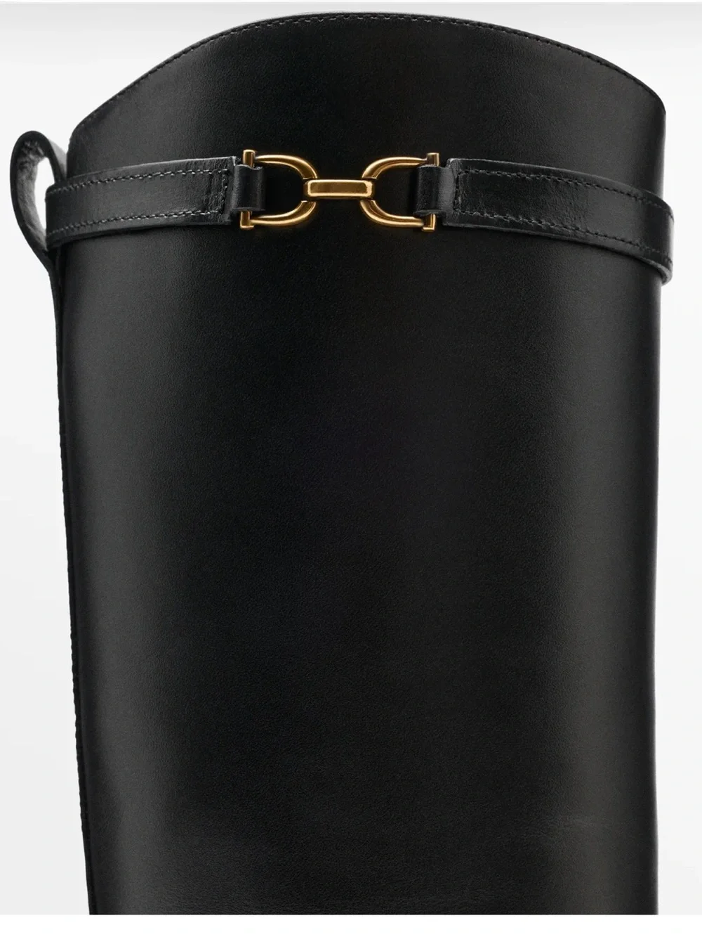 Black Leather Knee-High Riding Boots with Gold Accent leather
